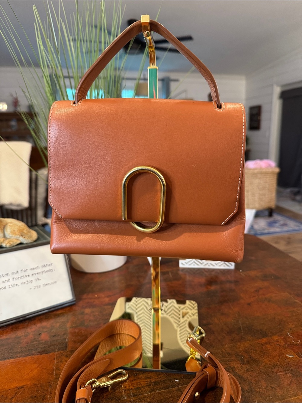 3.1 Phillip Lim Cognac Leather Top-Handle Paperclip Satchel with Gold Hardware